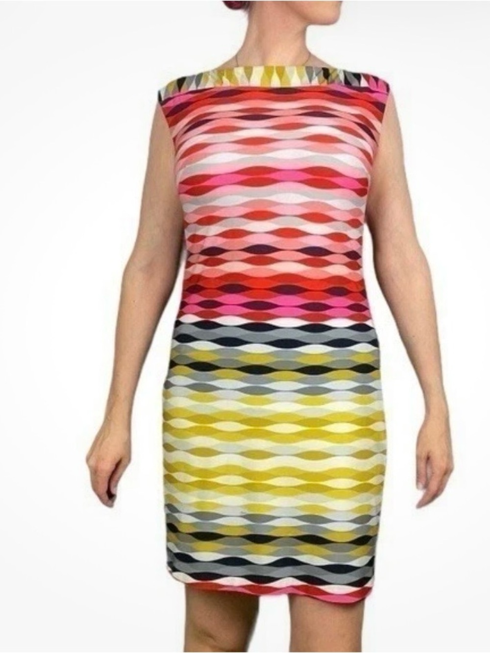 Trina Turk Felana Shift Dress Wavy Multicolor Striped Boatneck Size 4